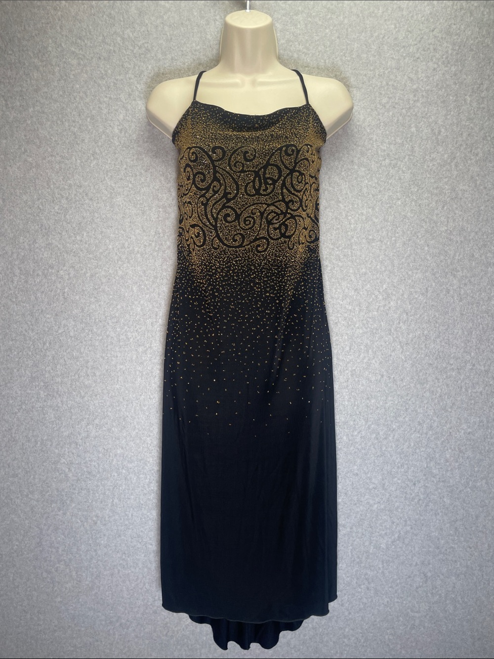 Byer Too! Y2K Whimsigoth Fairy Gold Glitter Cowl High Low Spaghetti Strap Dress